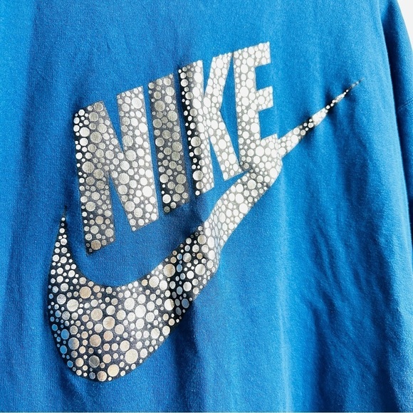 Nike Women’s Sz Small Blue Metallic Silver Logo Long Sleeve Crew Neck Tunic Top - Picture 2 of 7